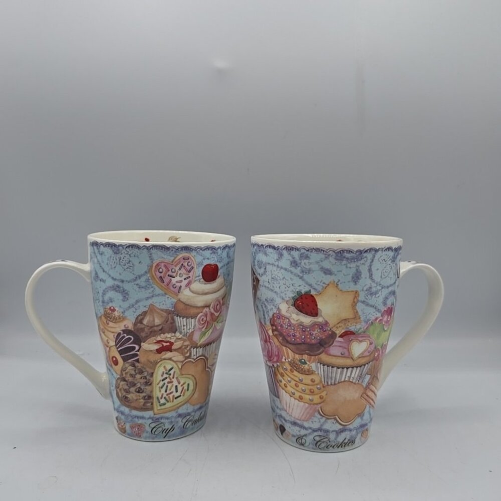Cardew Designs Bone China Coffee Mugs Cups Cupcakes & Cookies TGUY 12 Oz SetOf2 - Picture 2 of 8